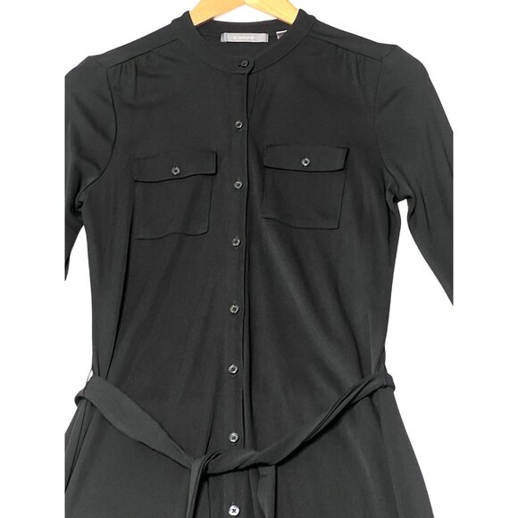 Liz Claiborne Classic Small Black Shirt Dress Tie-Waist Button-Front Long Pocket - Picture 4 of 16